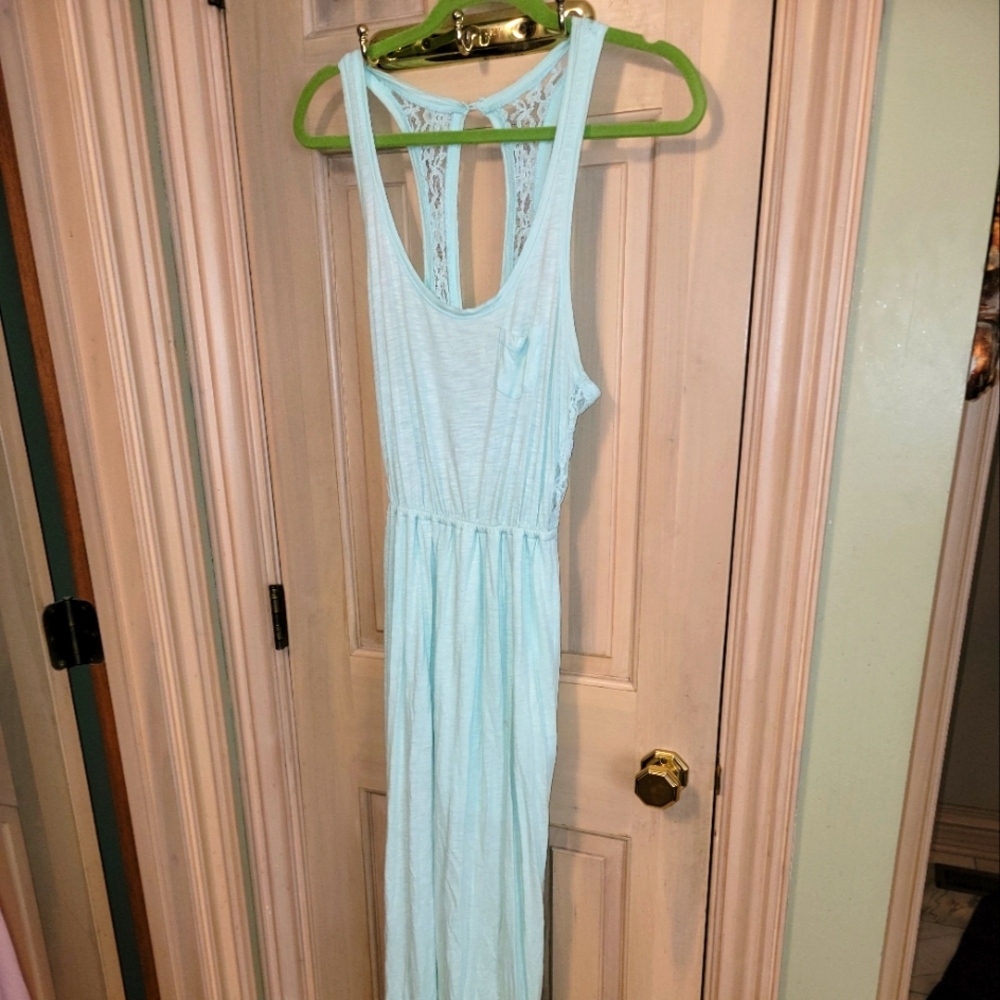 Misses sz M Hollister long Maxi mint green Dress Lace Back
